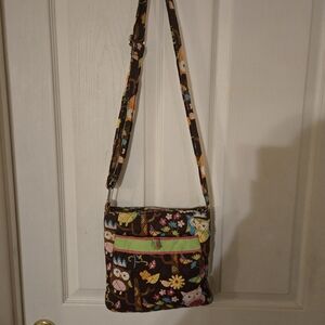 Brown Quilted Crossbody Bag with Owl Print